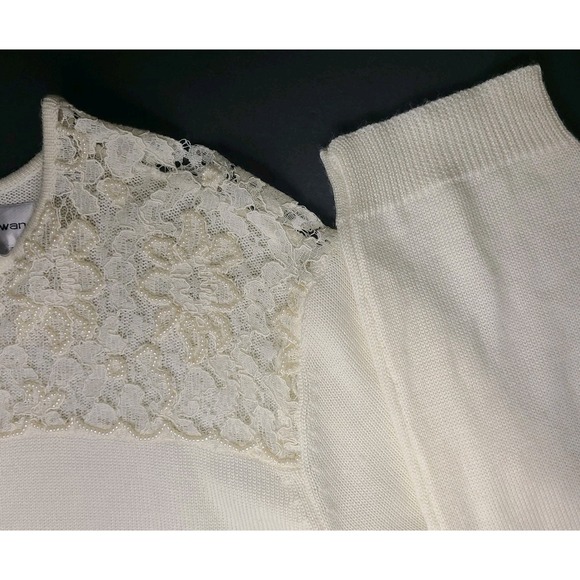 Vtg Rena Rowan Ivory Knit Lace Pearl Embellished Knit Blouse Top Womens Size L - Picture 5 of 8